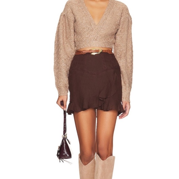 Sherri Embroidered Skirt in Chocolate Brown - Tularosa x Revolve - Picture 4 of 5